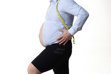 Isolated shot of obese man wearing tight shirt