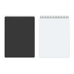 Blank realistic spiral notebook mockup isolated on white background. Notebook mock up, with place for your image, text or corporate identity details.