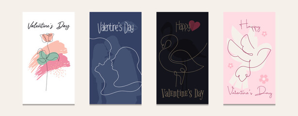 Fototapeta na wymiar Valentine's day greeting cards with one-line art vector illustrations