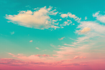 Colorful cloudy sky at sunset. Gradient color. Sky texture, abstract nature background.