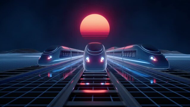 Digital high speed railway bullet train, 3d rendering.