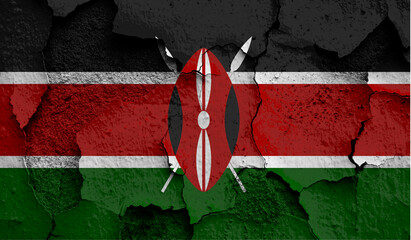 Flag of Kenya on old grunge wall in background
