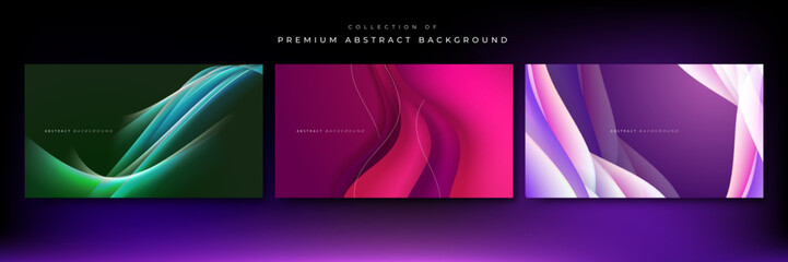 Set of modern abstract background set, minimal template design with wave. Colorful geometric background, vector illustration.