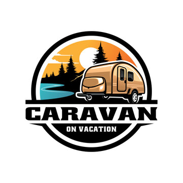caravan camper trailer illustration logo vector