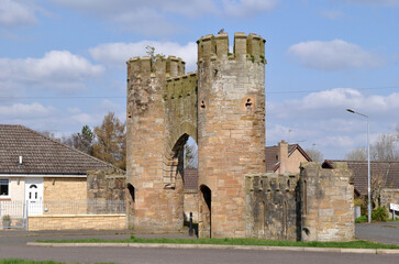 Derelict Castellated Stone Entrance and Towers to Old Disused Park