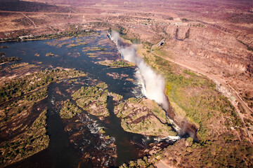Aerial photo of the Victoria Falls waterfall