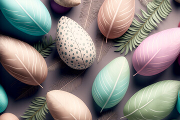 Colorful Easter eggs flat-lay illustration. Generative Ai.