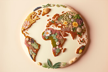 Flat lay illustration of planet Earth created from flowers for earth-Day.