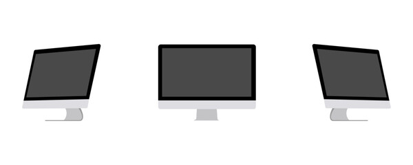 Realistic mockup computer screen monitor display on thre sides with blank screen for your design realistic vector illustration