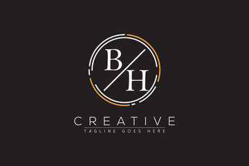 letter bh elegant and luxury Initial with circle frame minimal monogram logo design vector template