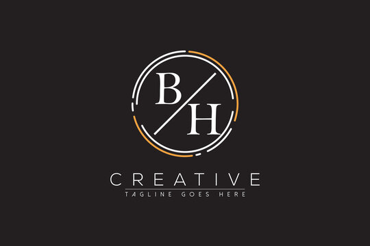 letter bh elegant and luxury Initial with circle frame minimal monogram logo design vector template
