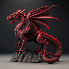 red 3d dragon in full growth on a gray background 4k