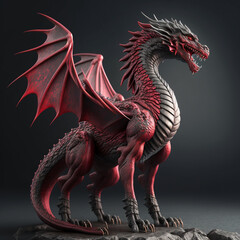 red 3d dragon in full growth on a gray background 4k