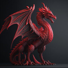 red 3d dragon in full growth on a gray background 4k