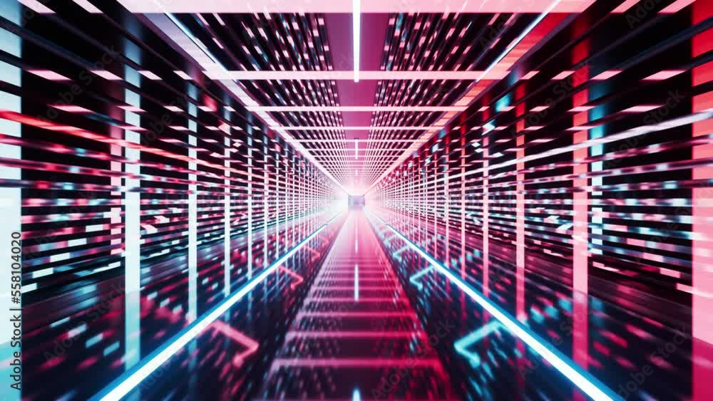 Poster dark tunnel with glowing light illuminated, 3d rendering.
