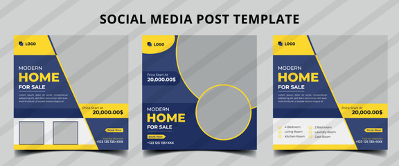 Real Estate home Social Media Post Template, Editable Post Template Social Media Banners.