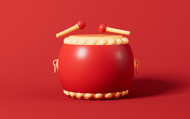 Red drums in the red background, Spring Festival theme scene, 3d rendering.