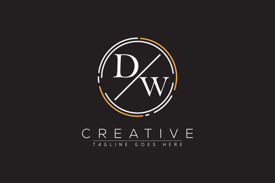 letter dw elegant and luxury Initial with circle frame minimal monogram logo design vector template