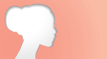 Afro american or african ethnicity woman profile paper cut wit shadow. Beautiful woman silhouette cutout banner with copy space.