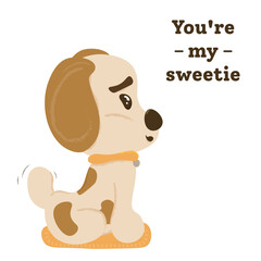 Cute dog vector, vector illustration,  sweet postcard my sweetness, animals vector, puppy flat stile, Puppy wags its tail