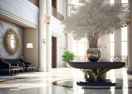 4K resolution or higher, luxury hotel lobby reception. Generative AI Technology