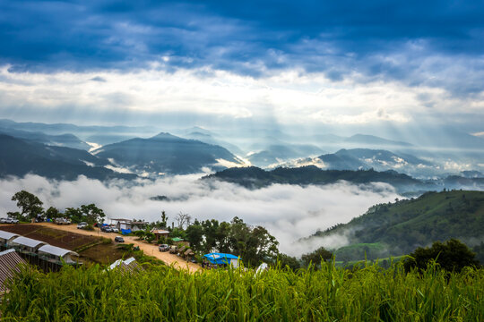 View point of the sea of mist in Mae Sot District, Tak Province, Thailand.