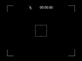 Vector black background with camera recording screen. Viewfinder vector template frame for camera