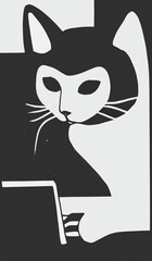 Illustration of cat with computer
