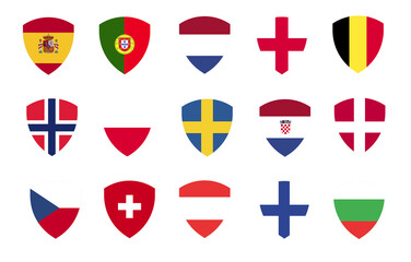 flags in shield frame icons sign design