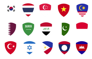 flags in shield frame icons sign design