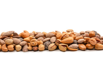 A group of almonds, pistachios, walnuts, macadamia, cashews.