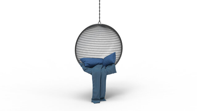hanging swing chair front view with shadow 3d render