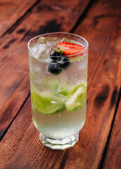 Glass of tasty strawberry cocktail mojito