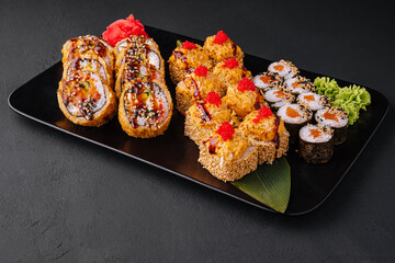 Sushi set assorted on black plate