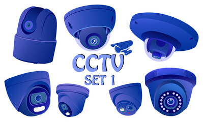 Security camera collection illustration. Indoor CCTV isometric set icon concept. 3D CCTV illustration vector on white background. CCTV Set 1