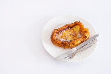 Fried French toast (Torrijas). Typical Spanish Easter sweet. Vertical photography and selective focus