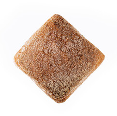 Black bread closeup on white with slice