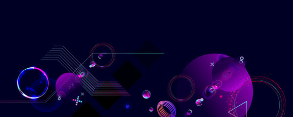 Fototapeta premium Dark retro futuristic cyberpunk elements abstraction background cosmos synthwave vaporwave retrowave glitch circle with blue and pink glows