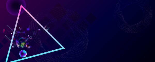 Dark retro futuristic cyberpunk elements abstraction background cosmos synthwave vaporwave retrowave glitch circle with blue and pink glows