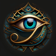 Eye of Horus, ancient Egyptian symbol of magic, healer, protector and purifier. Generative AI.