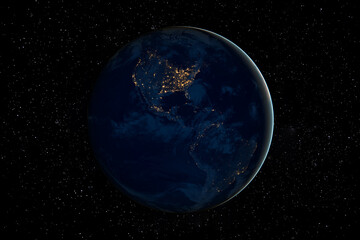 Planet Earth at dark night in Space surrounded by Stars. This image elements furnished by NASA.