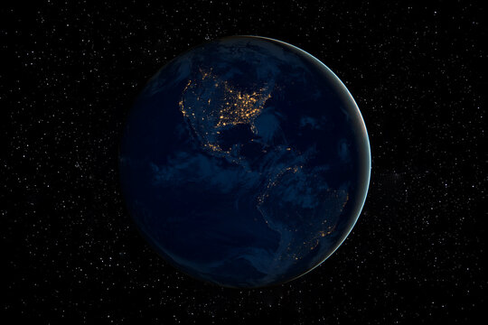 Planet Earth at dark night in Space surrounded by Stars. This image elements furnished by NASA. © 24K-Production
