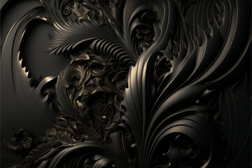 Black wallpaper background with ornaments. Generative AI.