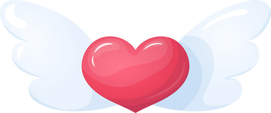Сute colorful heart with wings isolated on transparent background for Valentine's day. Symbol love. Vector Illustration.