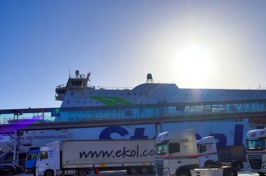 Kiel, Germany - 27.December 2022: The MS Stena Scandinavica ferry boat docked in the port of Kiel.
