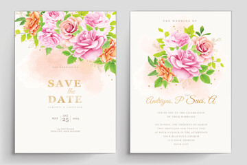Fototapeta na wymiar elegant wedding card with watercolor floral roses design