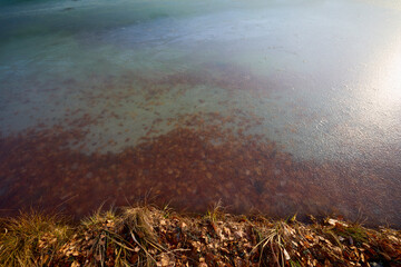 Beautiful landscape with St. Ana Lake in Romania, volcanic lake in December.