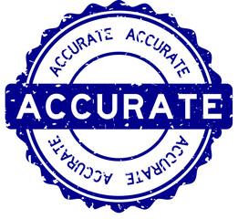 Grunge blue accurate word round rubber seal stamp on white background