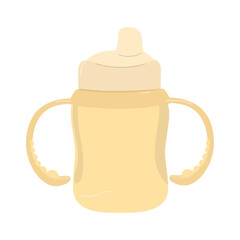 Sippy cup isolated on white background. Vector illustration of toddler feeding equipment. 