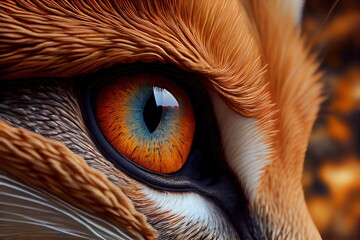 Detailed close-up  fox eye. Red European fox animal. Intricate picture.